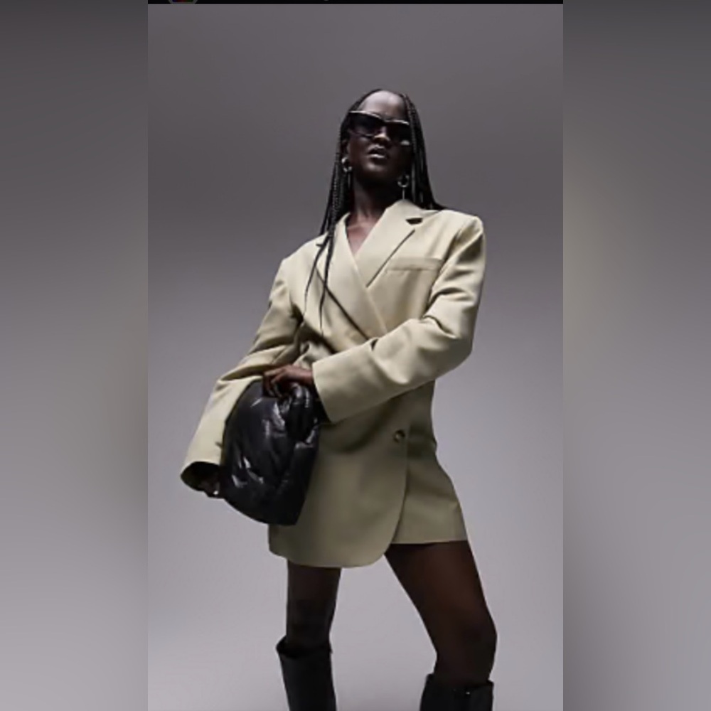 Topshop Tailored Dad Blazer Dress in Sage - Picture 1 of 17